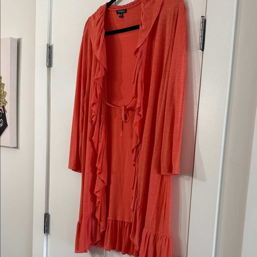Coral Ruffled Duster-Rayon - Picture 2 of 4